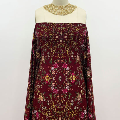 DP-1037-703-BURGUNDY-FUCHSIA - PRINTED TWIST CREPE 92% POLY 8% SPANDEX