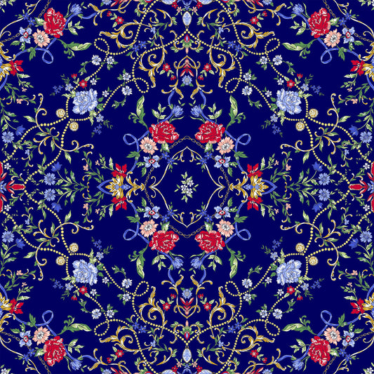 DP-1037-703-NAVY-RED - PRINTED TWIST CREPE 92% POLY 8% SPANDEX