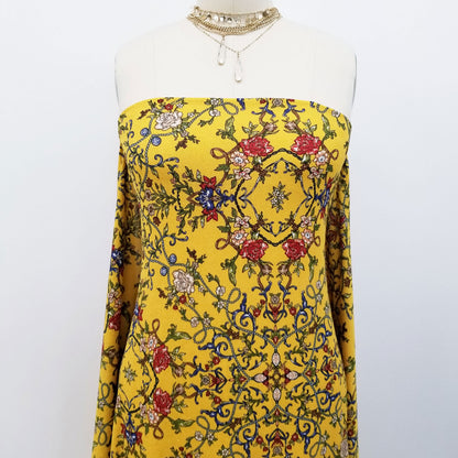 DP-1037-703-SUNNY-GOLD-SPICY-GINGER - PRINTED TWIST CREPE 92% POLY 8% SPANDEX