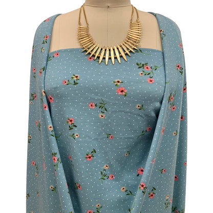 DP-1057-506-MINERAL-BLUE-GUAVA-PRINTED FRENCH TERRY 63%POLY  33%RAYON  4% SPANDEX