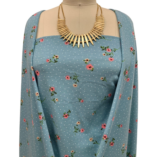 DP-1057-506-MINERAL-BLUE-GUAVA-PRINTED FRENCH TERRY 63%POLY  33%RAYON  4% SPANDEX