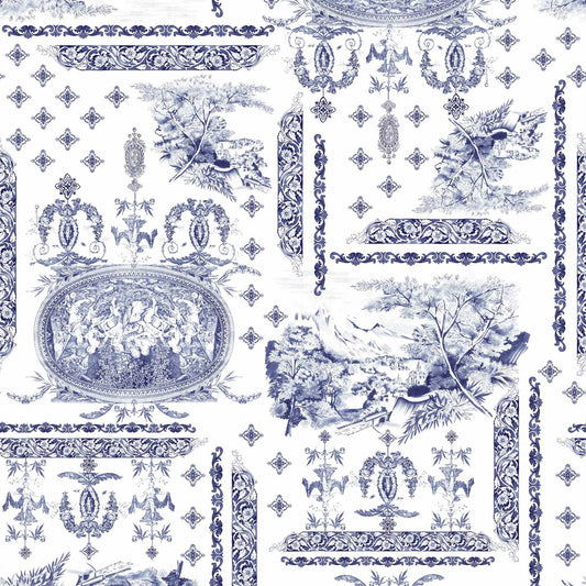 DP-1060-734-OFFWHITE-BLUE - PRINT WOOL PEACH 100% POLYESTER