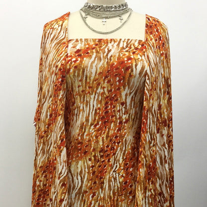 DP-1068-703-OFFWHITE-ORANGE - PRINTED TWIST CREPE 92% POLY 8% SPANDEX
