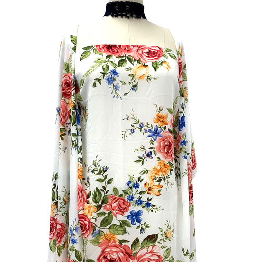 DP-1086-504-OFFWHITE-CORAL - PRINTED WOOL DOBBY 100% POLYESTER