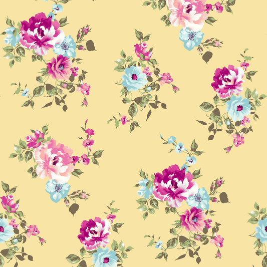 DP-112-B-586-BANANA-AQUA - PRINTED CREPE CHIFFON 97% POLY 3% SPANDEX