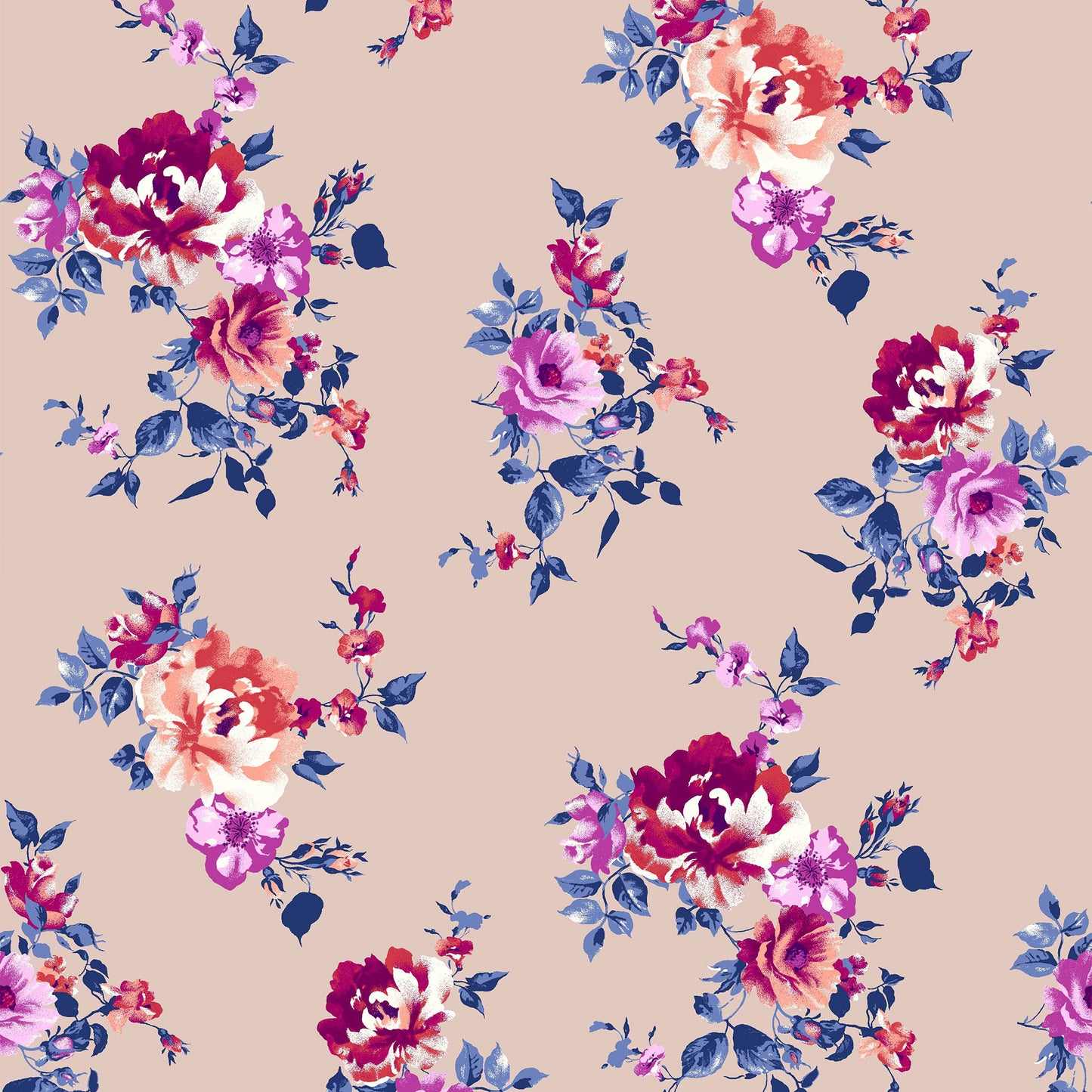 DP-112-B-586-DUSTY-PEACH-HOT-PINK - PRINTED CREPE CHIFFON 97% POLY 3% SPANDEX