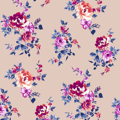 DP-112-B-586-DUSTY-PEACH-HOT-PINK - PRINTED CREPE CHIFFON 97% POLY 3% SPANDEX