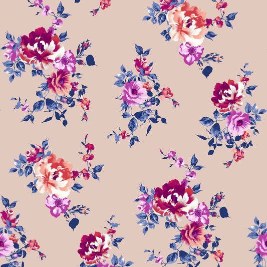 DP-112-B-586-DUSTY-PEACH-HOT-PINK - PRINTED CREPE CHIFFON 97% POLY 3% SPANDEX