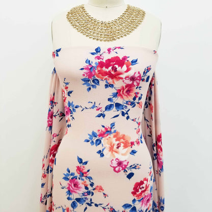 DP-112-B-586-DUSTY-PEACH-HOT-PINK - PRINTED CREPE CHIFFON 97% POLY 3% SPANDEX