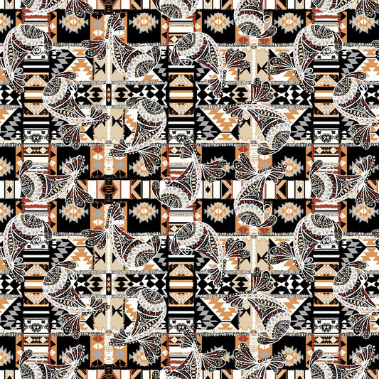 DP-1159-756-HC-BLACK-GOLD - PRINTED HACCI BRUSHED 97% POLY 3% SPANDEX