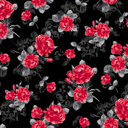 DP-116-586-BLACK-RED - PRINTED CREPE CHIFFON 97% POLY 3% SPANDEX