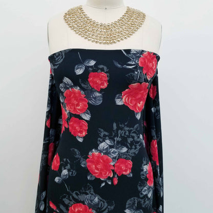 DP-116-586-BLACK-RED - PRINTED CREPE CHIFFON 97% POLY 3% SPANDEX