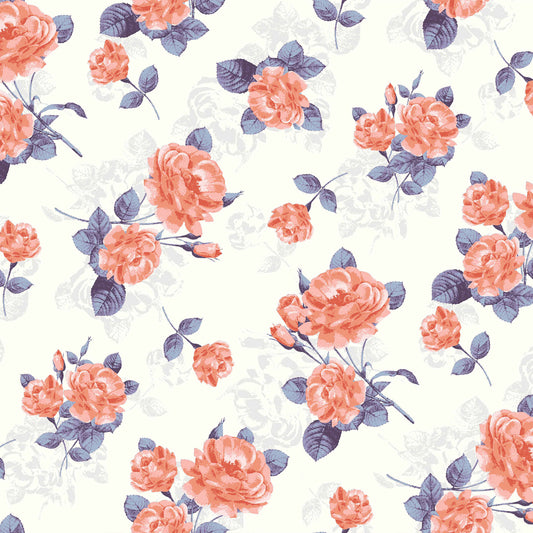 DP-116-586-OFFWHITE-PEACH - PRINTED CREPE CHIFFON 97% POLY 3% SPANDEX