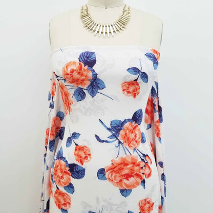 DP-116-586-OFFWHITE-PEACH - PRINTED CREPE CHIFFON 97% POLY 3% SPANDEX