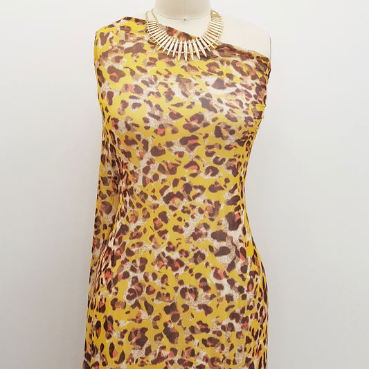 DP-118-453-GOLDEN-MUSTARD-CORAL - PRINTED POLY POWER MESH 92%POLY 8%SPANDEX