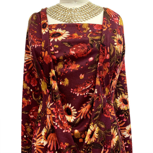 DP-1187-756-HC-BURGUNDY-ORANGE-MUSTARD - PRINTED HACCI BRUSHED 97% POLY 3% SPANDEX