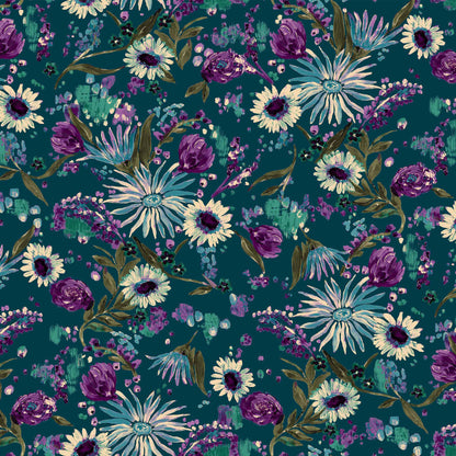 DP-1187-756-HC-TEAL-TURQUOISE-BERRY - PRINTED HACCI BRUSHED 97% POLY 3% SPANDEX