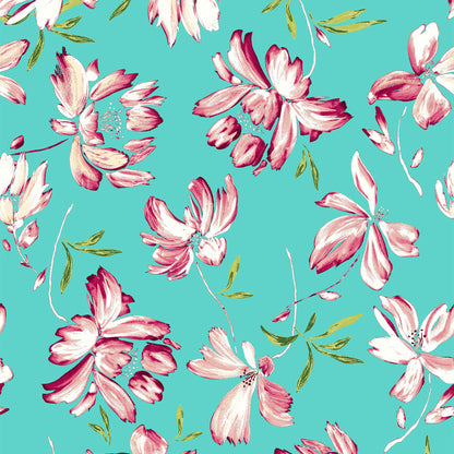 DP-119-C-586-TURQUOISE-PEACH - PRINTED CREPE CHIFFON 97% POLY 3% SPANDEX