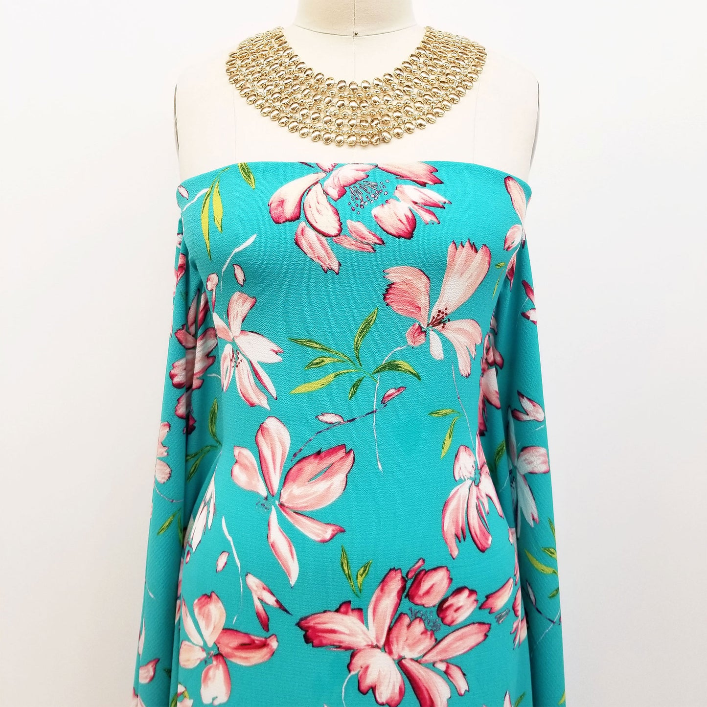 DP-119-C-586-TURQUOISE-PEACH - PRINTED CREPE CHIFFON 97% POLY 3% SPANDEX