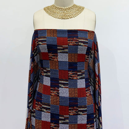 DP-1192-756-HC-DENIM-RED-OCHRE - PRINTED HACCI BRUSHED 97% POLY 3% SPANDEX