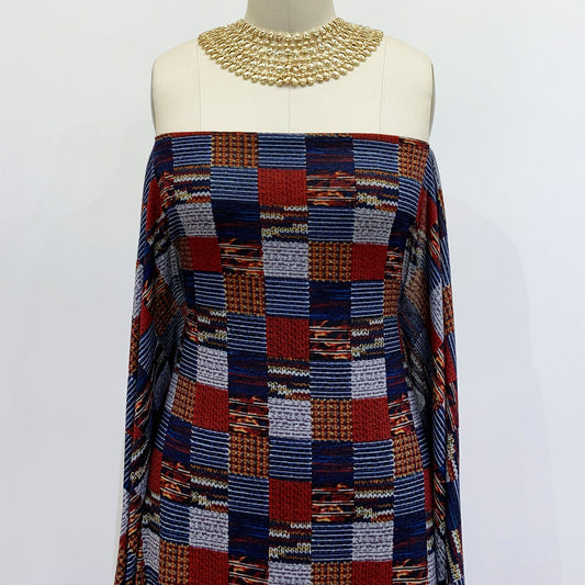 DP-1192-756-HC-DENIM-RED-OCHRE - PRINTED HACCI BRUSHED 97% POLY 3% SPANDEX