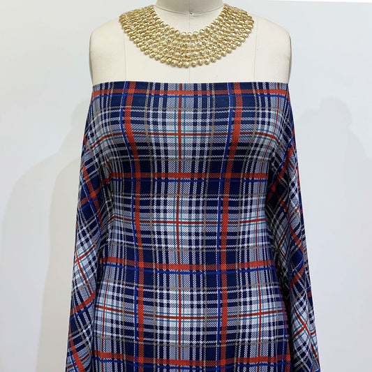 DP-1216-668-NAVY-ORANGE-RUST - PRINTED DTY 92% POLY 8% SPANDEX DTY DOUBLE SIDED BRUSH