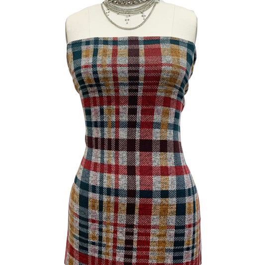 DP-1221-736-HC-CRIMSON-HUNTER-GREEN-MUSTARD- PRINTED HACCI MELANGE 96% POLY 4% SPANDEX
