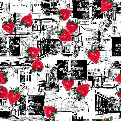 DP-1248-506-BLACK-STRAWBERRY-PRINTED FRENCH TERRY 63%POLY  33%RAYON  4% SPANDEX