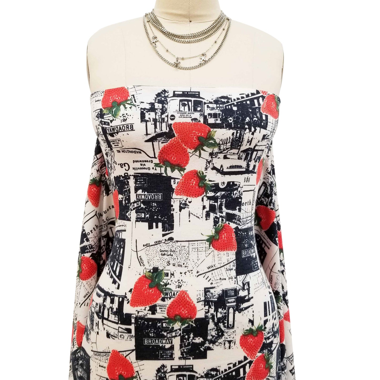 DP-1248-506-BLACK-STRAWBERRY-PRINTED FRENCH TERRY 63%POLY  33%RAYON  4% SPANDEX