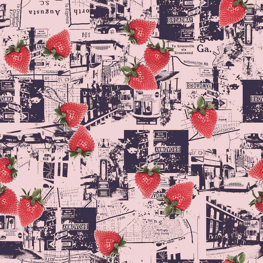 DP-1248-506-NAVY-STRAWBERRY-PRINTED FRENCH TERRY 63%POLY  33%RAYON  4% SPANDEX