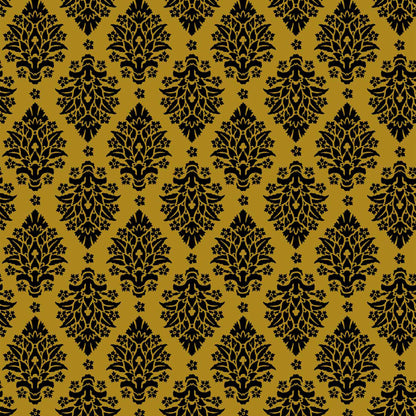DP-1257-688-HONEY-MUSTARD-BLACK - PRINTED LINEN LOOK 100% POLYESTER