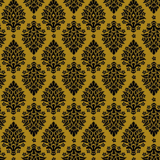 DP-1257-688-HONEY-MUSTARD-BLACK - PRINTED LINEN LOOK 100% POLYESTER