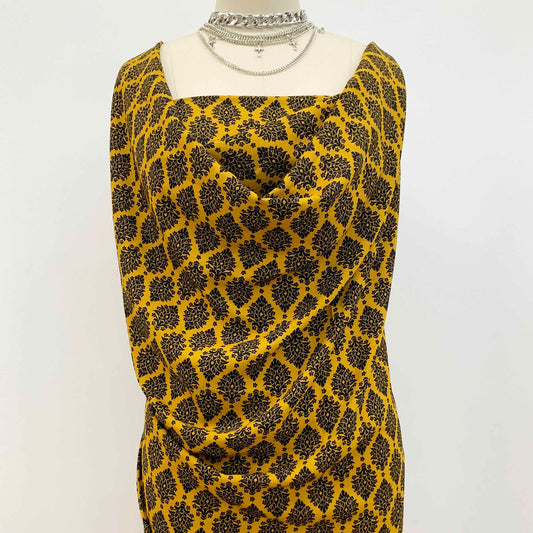 DP-1257-688-HONEY-MUSTARD-BLACK - PRINTED LINEN LOOK 100% POLYESTER