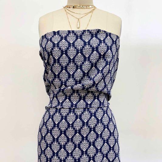 DP-1257-688-NAVY-ECRU - PRINTED LINEN LOOK 100% POLYESTER