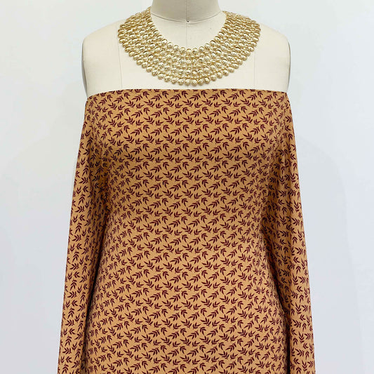 DP-1265-688-GOLDEN-OCHRE-BURGUNDY - PRINTED LINEN LOOK 100% POLYESTER