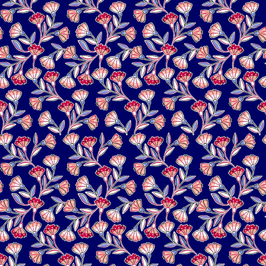 DP-127-506-NAVY-RED-PRINTED FRENCH TERRY 63%POLY  33%RAYON  4% SPANDEX