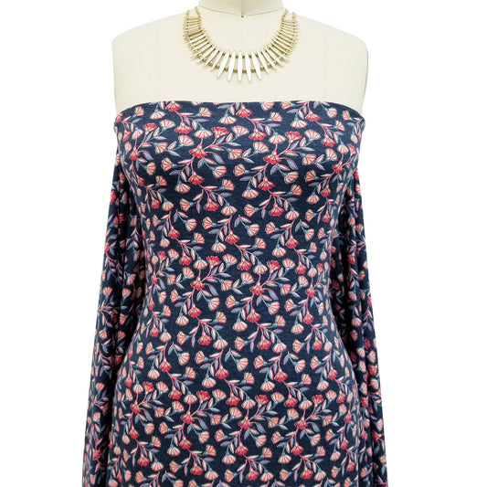 DP-127-506-NAVY-RED-PRINTED FRENCH TERRY 63%POLY  33%RAYON  4% SPANDEX