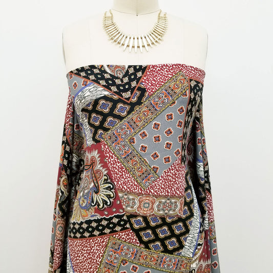 DP-1272-754-BLACK-CHOCO-GREY - PRINTED POLY MOROCCAN 100% POLY