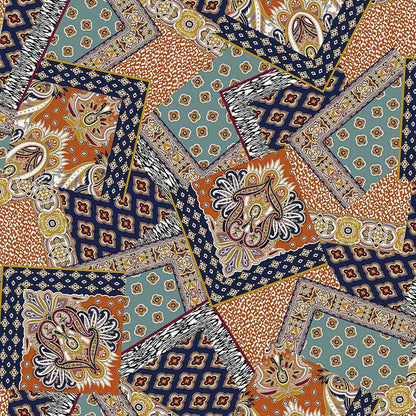 DP-1272-754-NAVY-ORANGE-MINERAL-BLUE - PRINTED POLY MOROCCAN 100% POLY