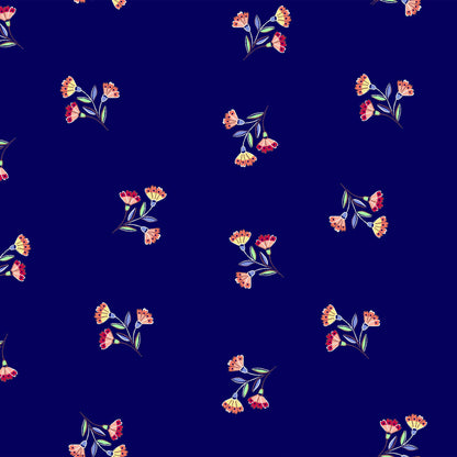 DP-128-688-NAVY-PEACH - PRINTED LINEN LOOK 100% POLYESTER