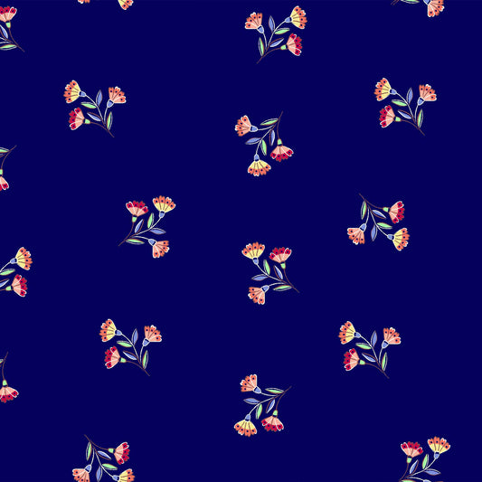 DP-128-688-NAVY-PEACH - PRINTED LINEN LOOK 100% POLYESTER