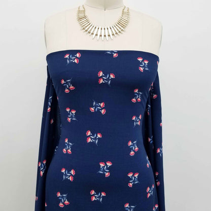 DP-128-688-NAVY-PEACH - PRINTED LINEN LOOK 100% POLYESTER