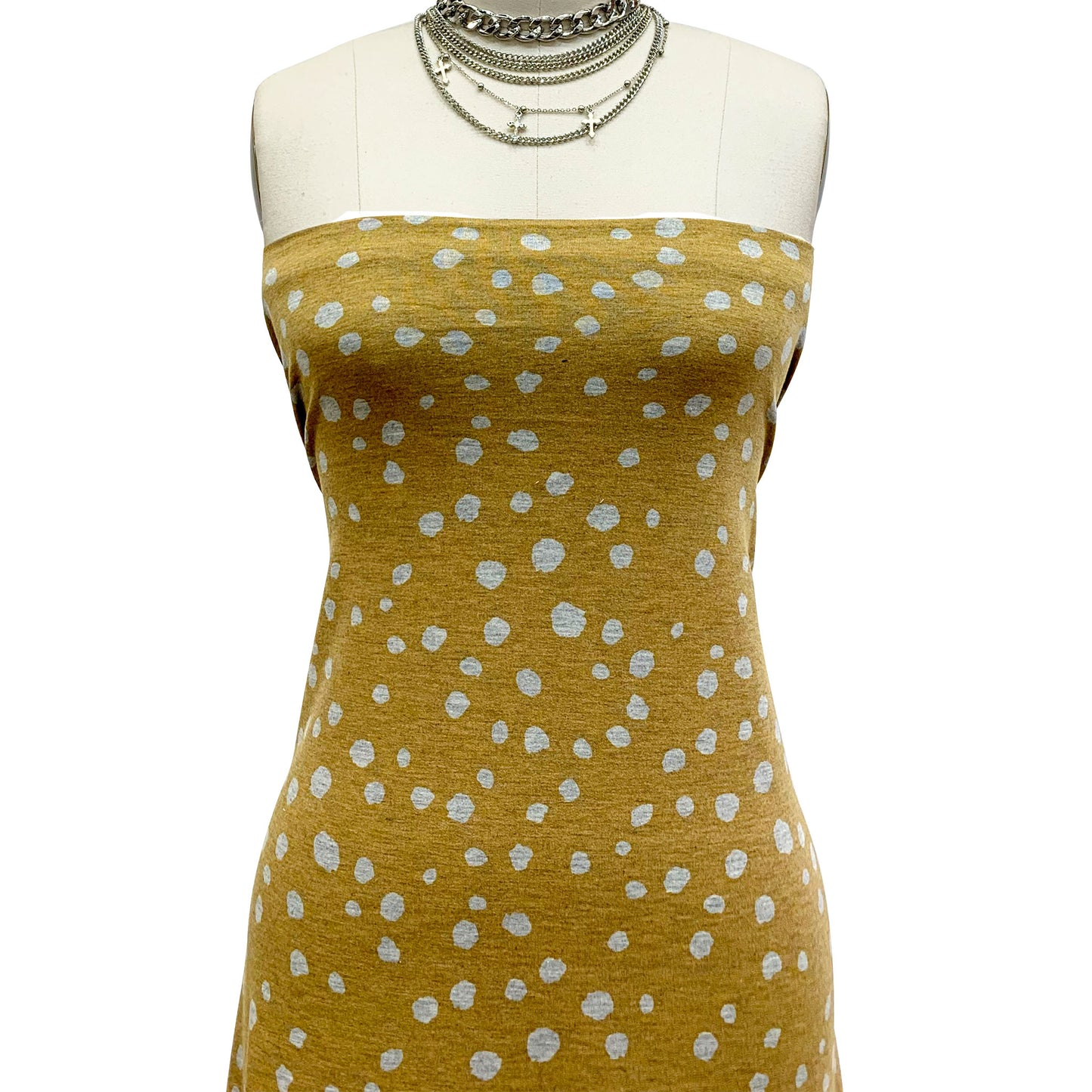 DP-1328-506-HONEY-MUSTARD-HEATHER-GREY-PRINTED FRENCH TERRY 63%POLY  33%RAYON  4% SPANDEX