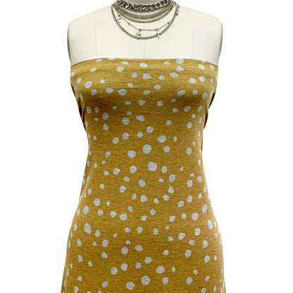 DP-1328-506-HONEY-MUSTARD-HEATHER-GREY-PRINTED FRENCH TERRY 63%POLY  33%RAYON  4% SPANDEX