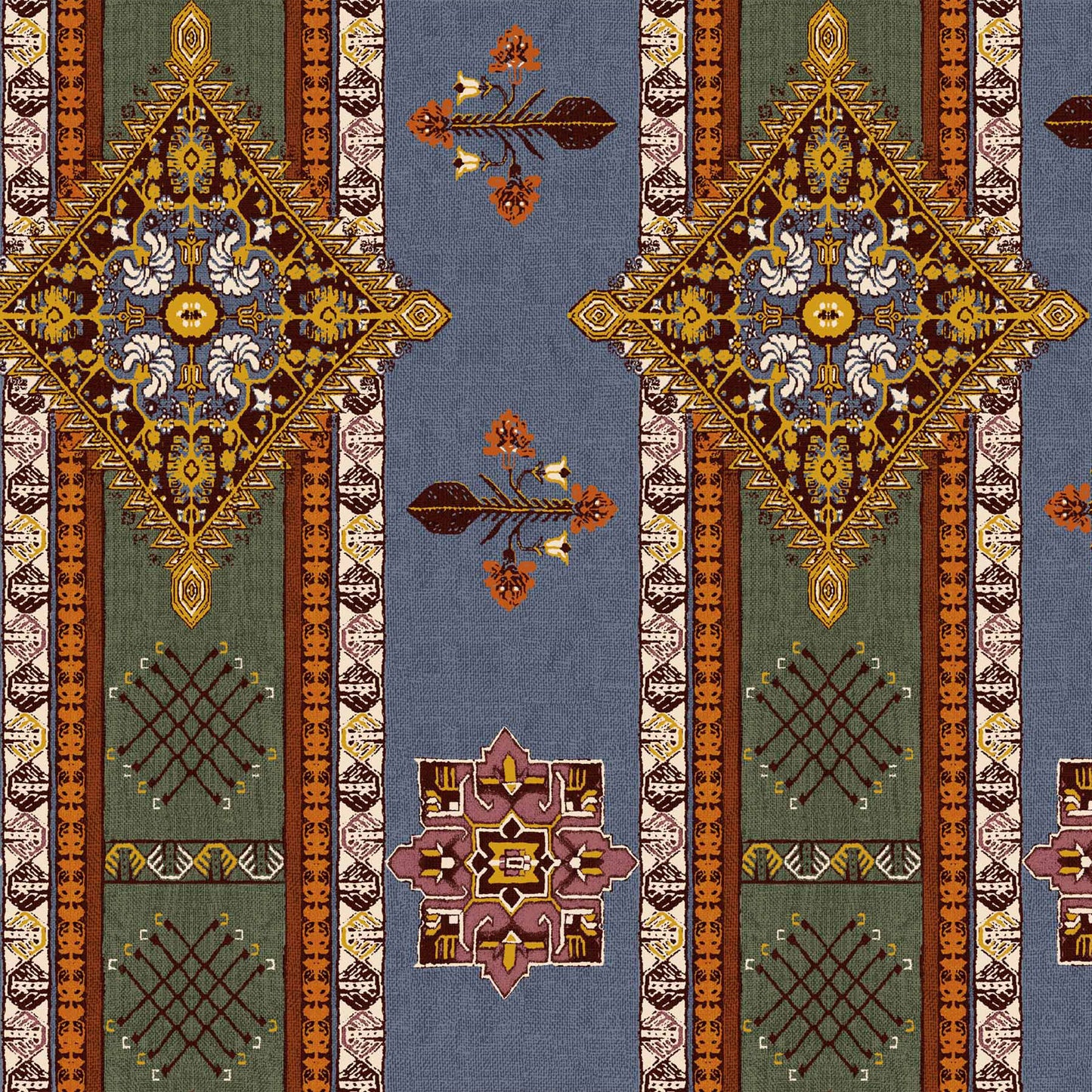 DP-1345-688-DENIM-OLIVE-GOLD - PRINTED LINEN LOOK 100% POLYESTER