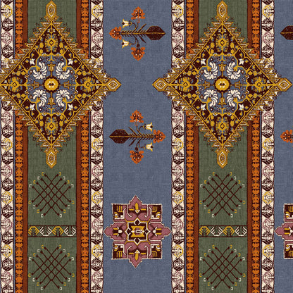 DP-1345-688-DENIM-OLIVE-GOLD - PRINTED LINEN LOOK 100% POLYESTER