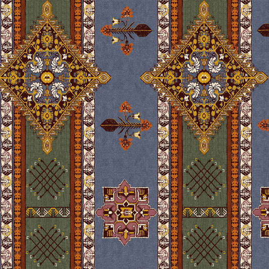 DP-1345-688-DENIM-OLIVE-GOLD - PRINTED LINEN LOOK 100% POLYESTER