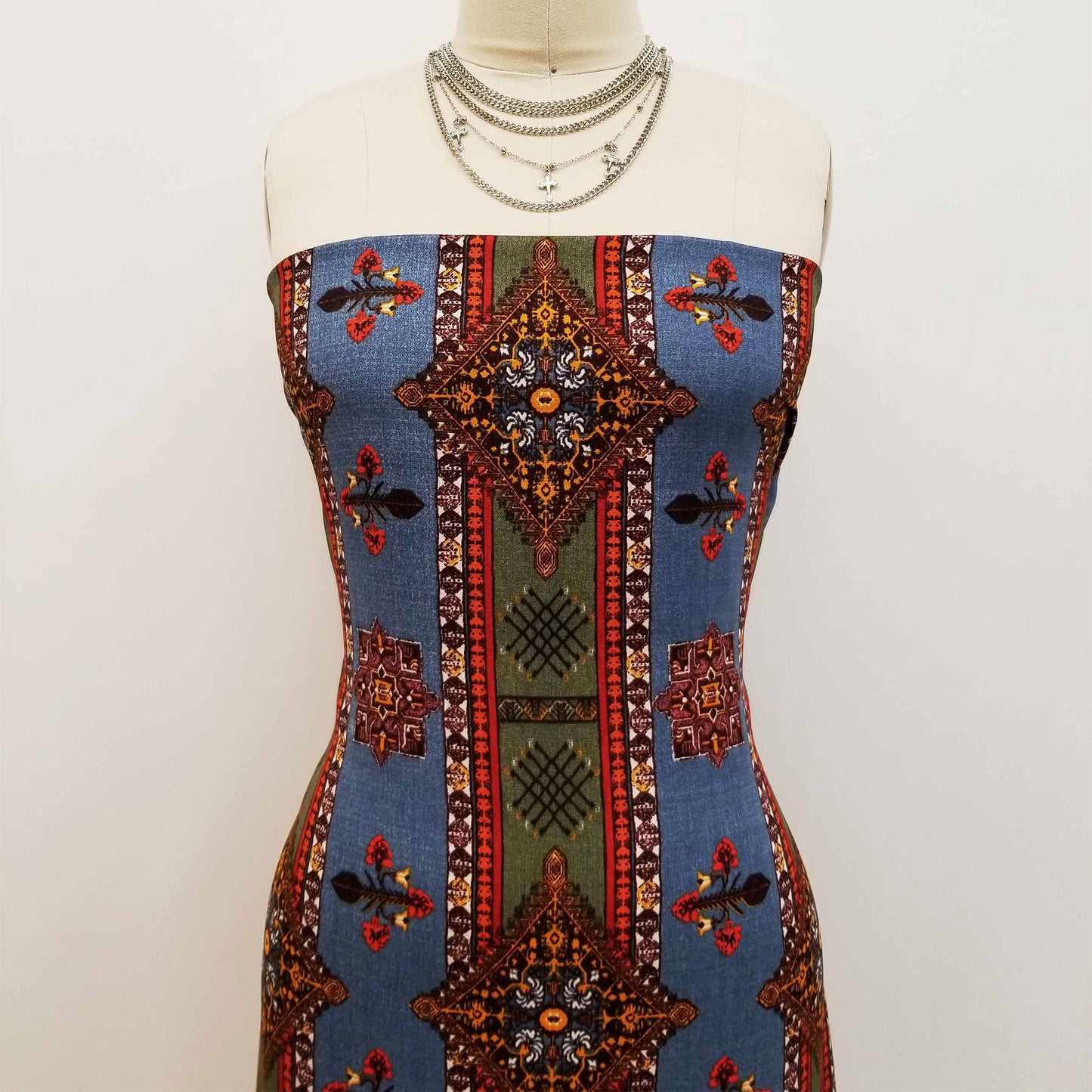 DP-1345-688-DENIM-OLIVE-GOLD - PRINTED LINEN LOOK 100% POLYESTER