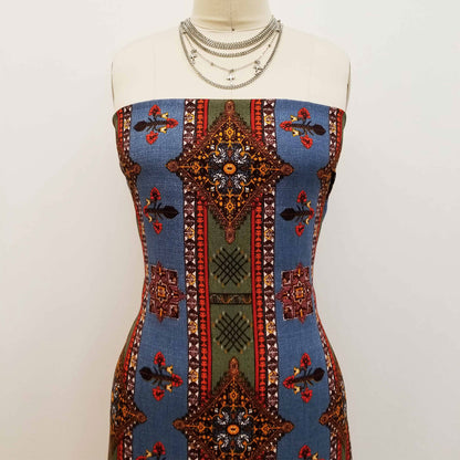 DP-1345-688-DENIM-OLIVE-GOLD - PRINTED LINEN LOOK 100% POLYESTER