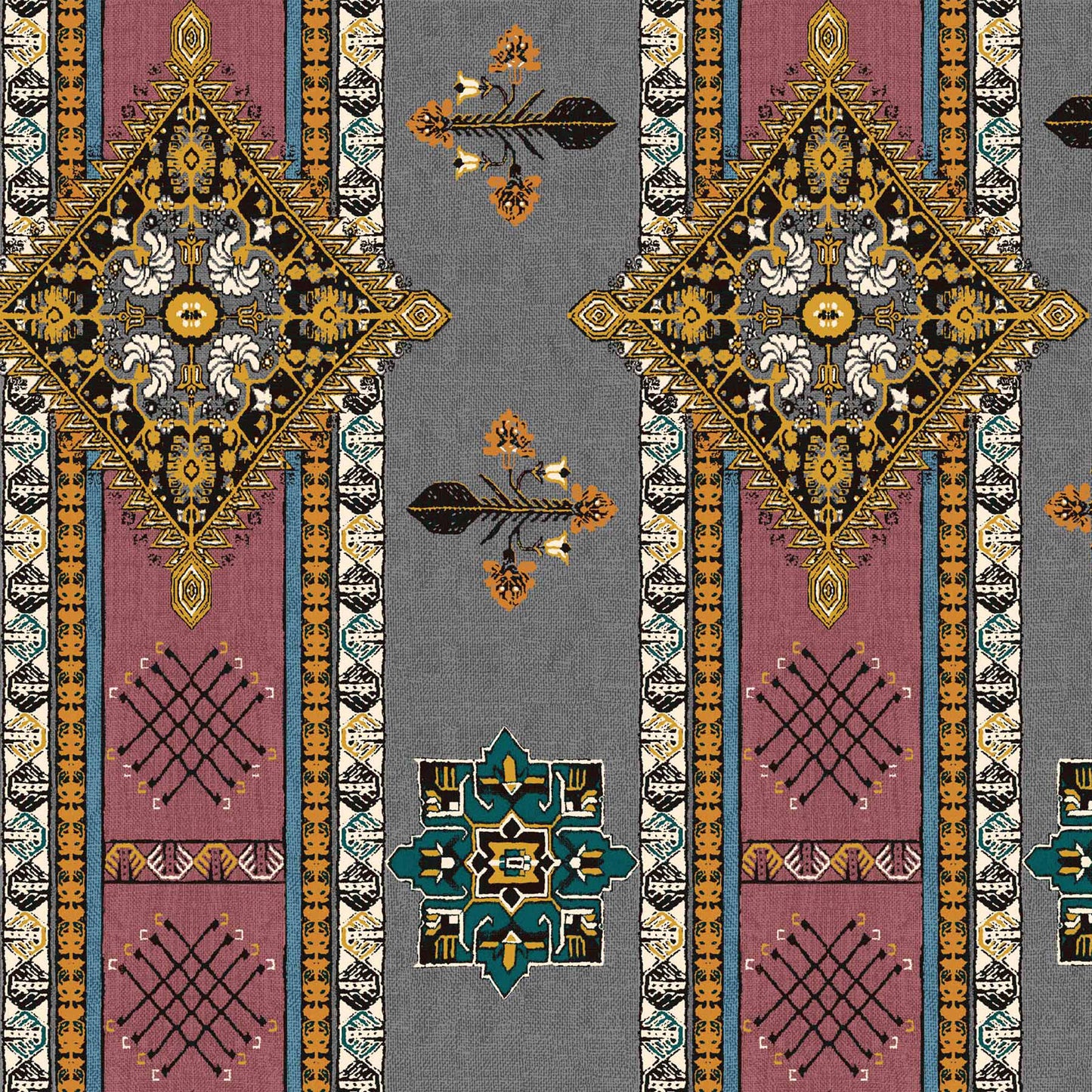 DP-1345-688-GREY-MARSALA-YELLOW - PRINTED LINEN LOOK 100% POLYESTER